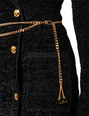 ABITO ROBEMANTEAU DONNA ELISABETTA FRANCHI NERO IN CINIGLIA BOUCLè CON BOTTONI E CINTURA IN METALLO DORATO