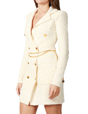 ABITO ROBEMANTEAU ELISABETTA FRANCHI LATTE IN CINIGLIA BOUCLè CON BOTTONI E CINTURA CHARM IN METALLO DORATO