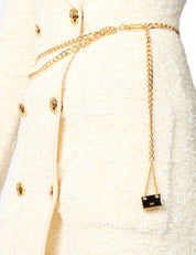 ABITO ROBEMANTEAU ELISABETTA FRANCHI LATTE IN CINIGLIA BOUCLè CON BOTTONI E CINTURA CHARM IN METALLO DORATO