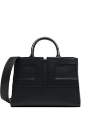 BORSA TOTE ELISABETTA FRANCHI NERA IN PELLE SINTETICA CON LOGO IN TONO E MANICI TUBOLARI