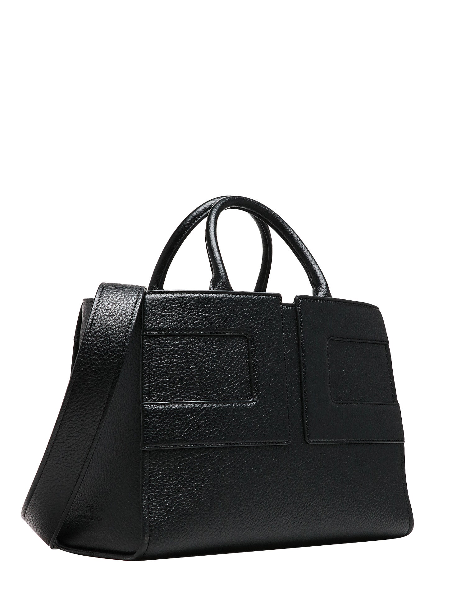 BORSA TOTE ELISABETTA FRANCHI NERA IN PELLE SINTETICA CON LOGO IN TONO E MANICI TUBOLARI