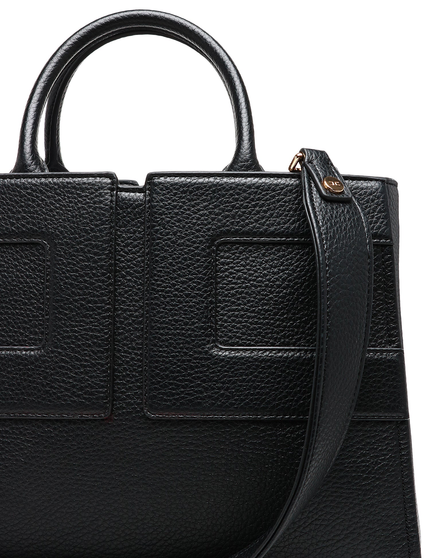 BORSA TOTE ELISABETTA FRANCHI NERA IN PELLE SINTETICA CON LOGO IN TONO E MANICI TUBOLARI