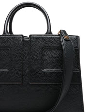 BORSA TOTE ELISABETTA FRANCHI NERA IN PELLE SINTETICA CON LOGO IN TONO E MANICI TUBOLARI