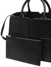 BORSA TOTE ELISABETTA FRANCHI NERA IN PELLE SINTETICA CON LOGO IN TONO E MANICI TUBOLARI