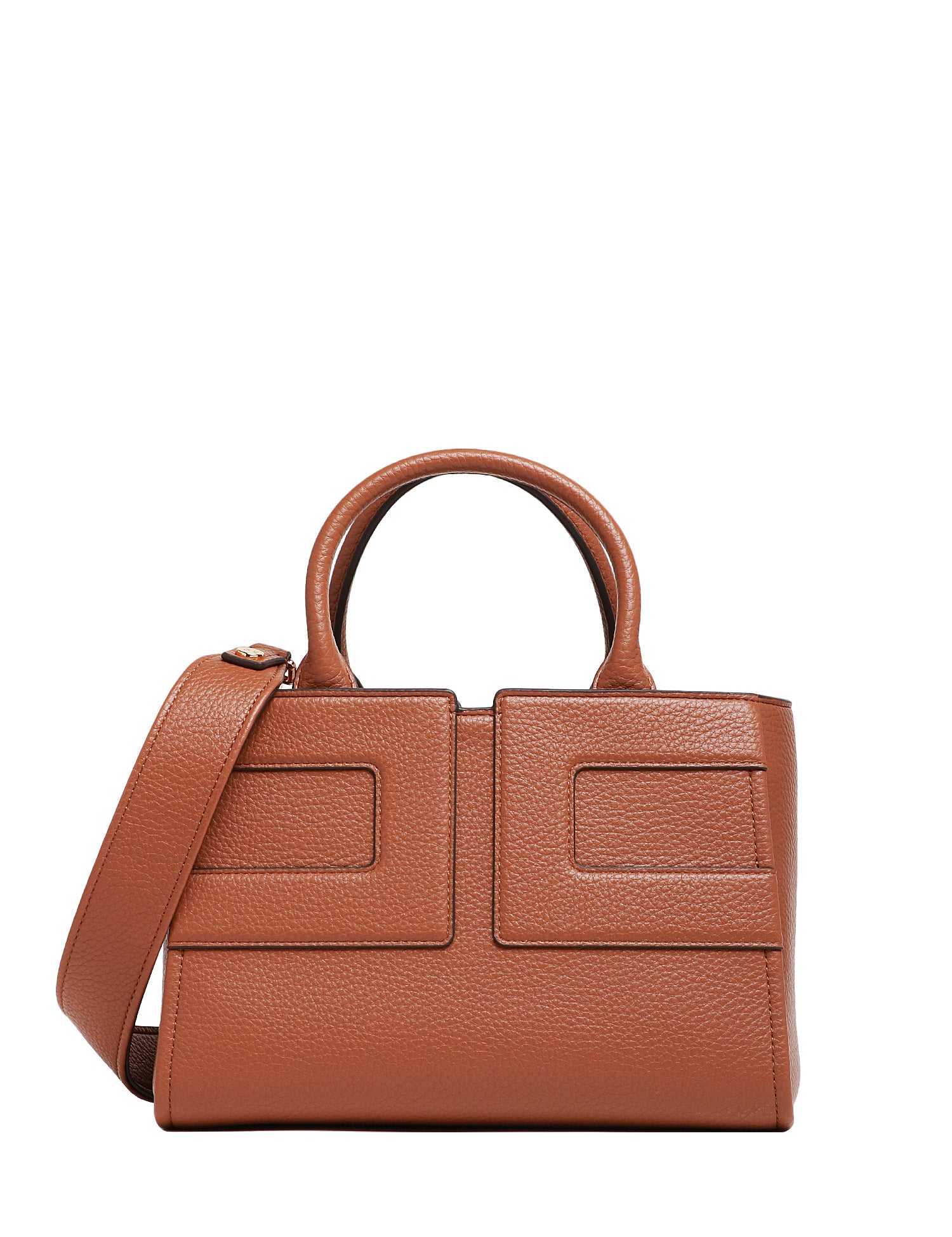 BORSA TOTE MEDIA ELISABETTA FRANCHI BROWN SUGAR CON LOGO IN TONO E MANICI TUBOLARI