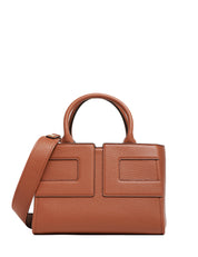 BORSA TOTE MEDIA ELISABETTA FRANCHI BROWN SUGAR CON LOGO IN TONO E MANICI TUBOLARI