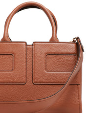 BORSA TOTE MEDIA ELISABETTA FRANCHI BROWN SUGAR CON LOGO IN TONO E MANICI TUBOLARI