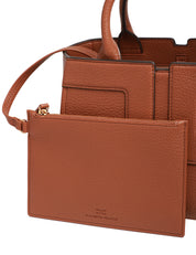 BORSA TOTE MEDIA ELISABETTA FRANCHI BROWN SUGAR CON LOGO IN TONO E MANICI TUBOLARI