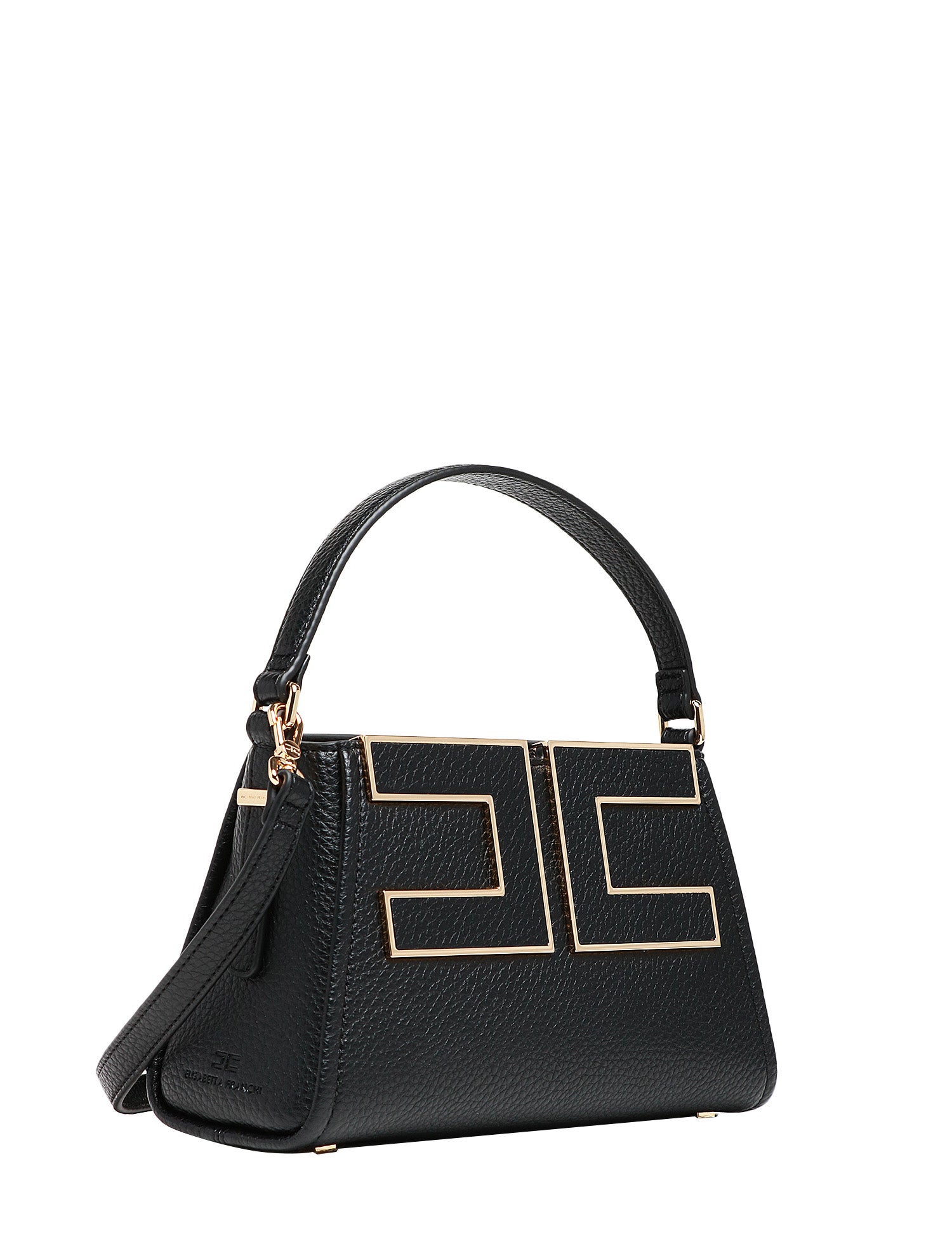 BORSA TOTE PICCOLA ELISABETTA FRANCHI NERA IN PELLE SINTETICA CON LOGO DAI PROFILI METALLICI