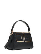 BORSA TOTE PICCOLA ELISABETTA FRANCHI NERA IN PELLE SINTETICA CON LOGO DAI PROFILI METALLICI