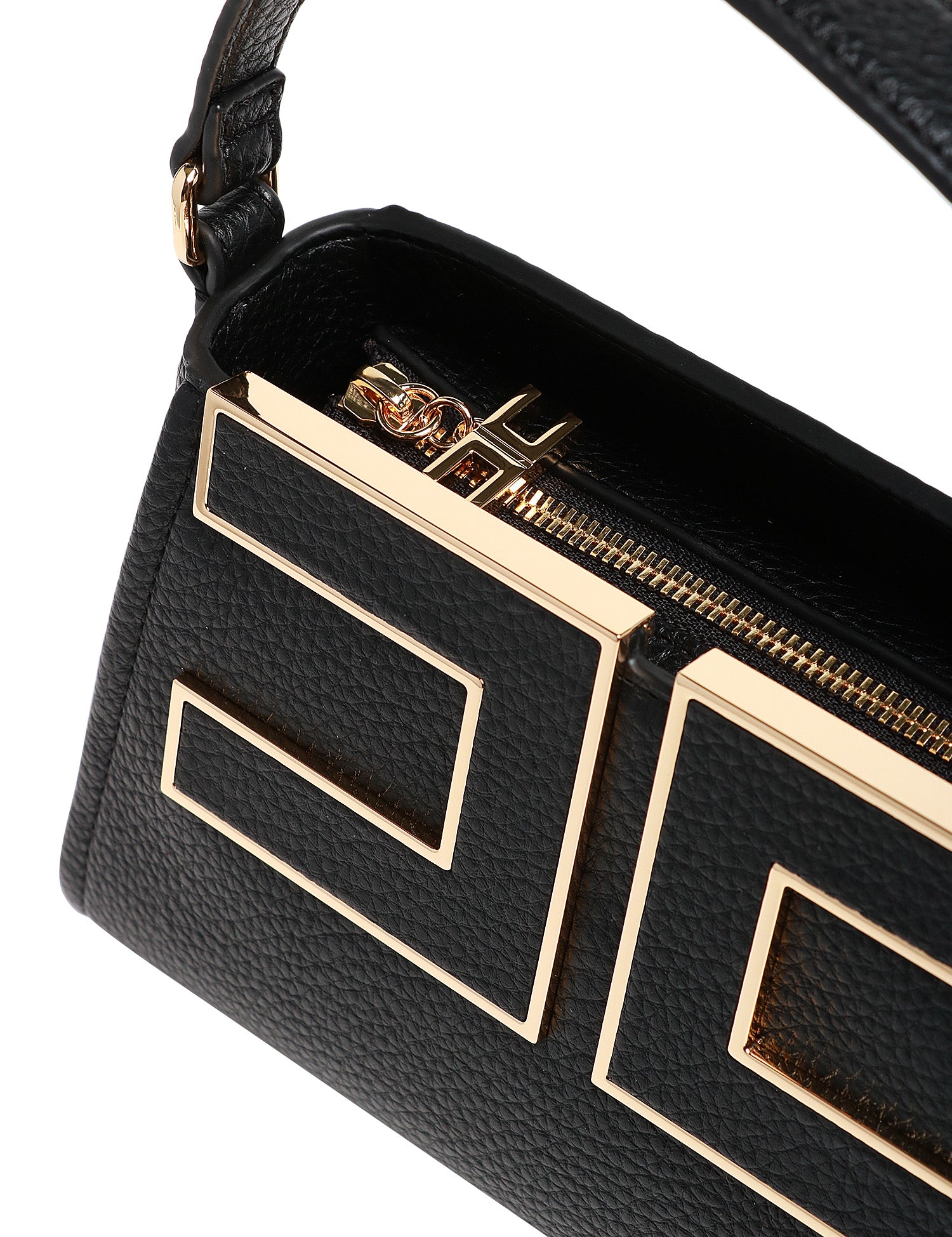 BORSA TOTE PICCOLA ELISABETTA FRANCHI NERA IN PELLE SINTETICA CON LOGO DAI PROFILI METALLICI