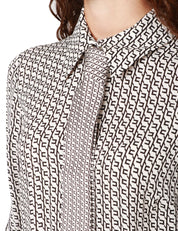 CAMICIA DONNA ELISABETTA FRANCHI BIANCO/NERA CON STAMPA GEOMETRICA E CRAVATTA IN RASO