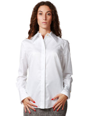 CAMICIA DONNA ELISABETTA FRANCHI BIANCA IN POPELINE DI COTONE CON STAMPA DI COLLEZIONE SUL POLSINO