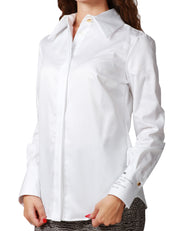 CAMICIA DONNA ELISABETTA FRANCHI BIANCA IN POPELINE DI COTONE CON STAMPA DI COLLEZIONE SUL POLSINO