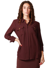 CAMICIA DONNA ELISABETTA FRANCHI MERLOT IN GEORGETTE DI VISCOSA CON DETTAGLI GIOIELLO