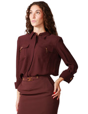 CAMICIA DONNA ELISABETTA FRANCHI MERLOT IN GEORGETTE DI VISCOSA CON DETTAGLI GIOIELLO
