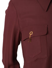 CAMICIA DONNA ELISABETTA FRANCHI MERLOT IN GEORGETTE DI VISCOSA CON DETTAGLI GIOIELLO