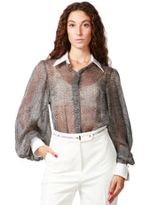 CAMICIA BODY ELISABETTA FRANCHI NERO STAMPA PITONE IN SETA CON MANICHE AMPIE