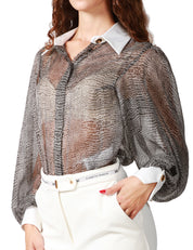 CAMICIA BODY ELISABETTA FRANCHI NERO STAMPA PITONE IN SETA CON MANICHE AMPIE