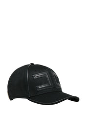 CAPPELLO DONNA ELISABETTA FRANCHI NERO IN GABARDINA DI COTONE CON VISIETA E LOGO SULLA FRONTE E DIETRO