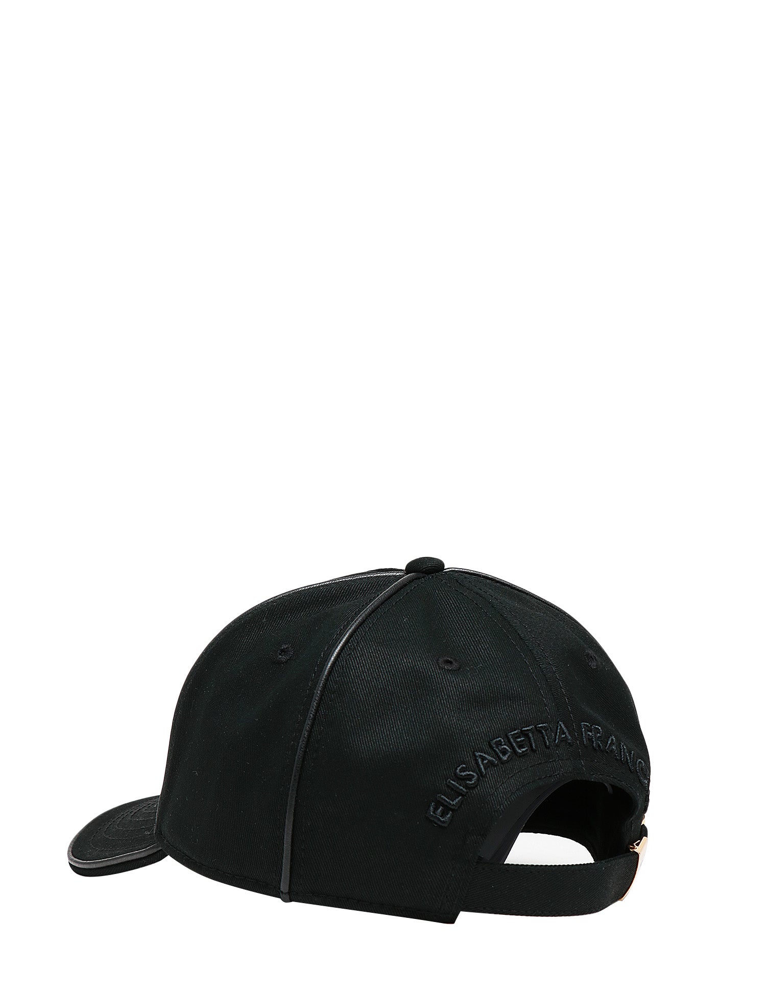 CAPPELLO DONNA ELISABETTA FRANCHI NERO IN GABARDINA DI COTONE CON VISIETA E LOGO SULLA FRONTE E DIETRO