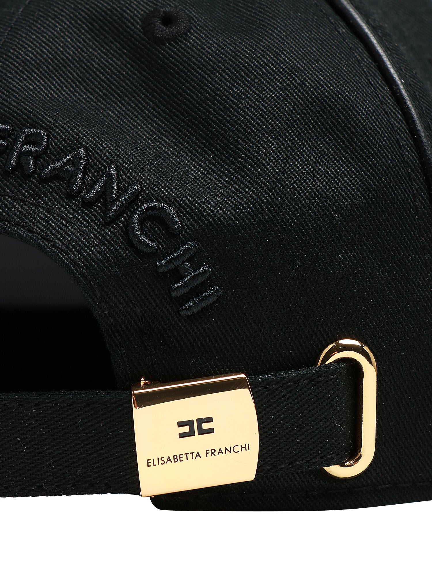 CAPPELLO DONNA ELISABETTA FRANCHI NERO IN GABARDINA DI COTONE CON VISIETA E LOGO SULLA FRONTE E DIETRO