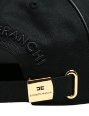 CAPPELLO DONNA ELISABETTA FRANCHI NERO IN GABARDINA DI COTONE CON VISIETA E LOGO SULLA FRONTE E DIETRO