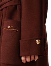 CAPPOTTO DONNA ELISABETTA FRANCHI COFFEE OVER IN PANNO DI MISTO LANA DOUBLE CON CINTURA ED ETICHETTA LOGO SULLA TASCA