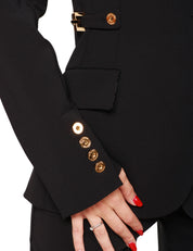 GIACCA DONNA ELISABETTA FRANCHI NERA CON SPALLE STRUTTURATE E ACCESSORI GIOIELLO SUI FIANCHI