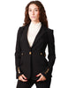 Giacca donna elisabetta franchi nera con spalle strutturate e accessori gioiello sui fianchi