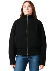 GIUBBINO BOMBER DONNA ELISABETTA FRANCHI NERO IN MAGLIA DI LANA CON COLLO ALTO E ZIP