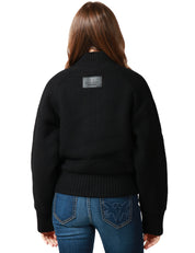 GIUBBINO BOMBER DONNA ELISABETTA FRANCHI NERO IN MAGLIA DI LANA CON COLLO ALTO E ZIP