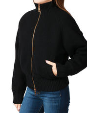 GIUBBINO BOMBER DONNA ELISABETTA FRANCHI NERO IN MAGLIA DI LANA CON COLLO ALTO E ZIP