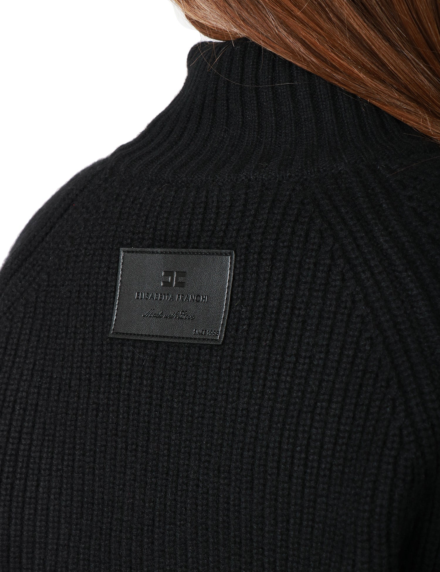 GIUBBINO BOMBER DONNA ELISABETTA FRANCHI NERO IN MAGLIA DI LANA CON COLLO ALTO E ZIP