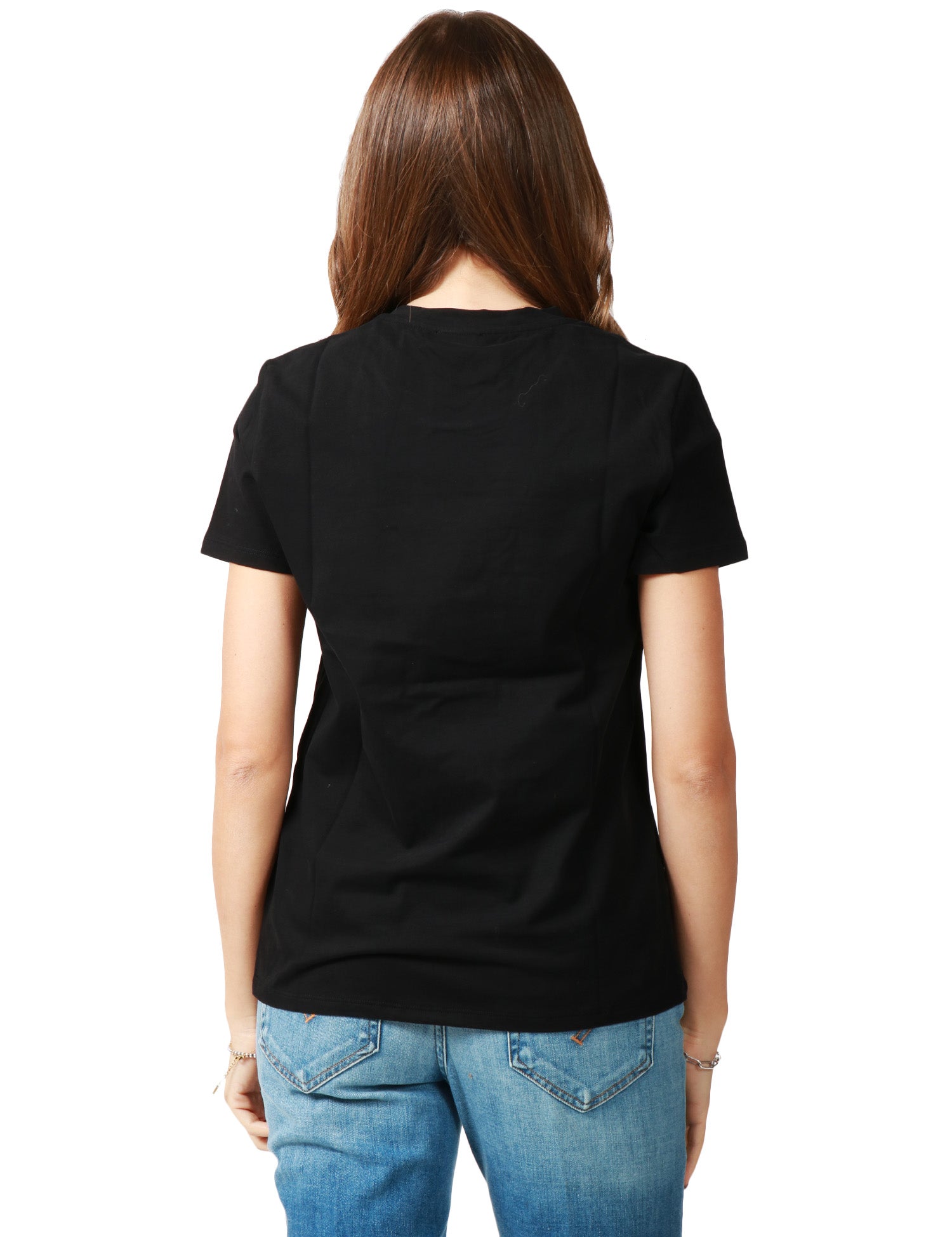 T-SHIRT DONNA ELISABETTA FRANCHI NERA IN JERSEY DI COTONE CON DOPPIO LOGO RICAMATO A RILIEVO DAVANTI