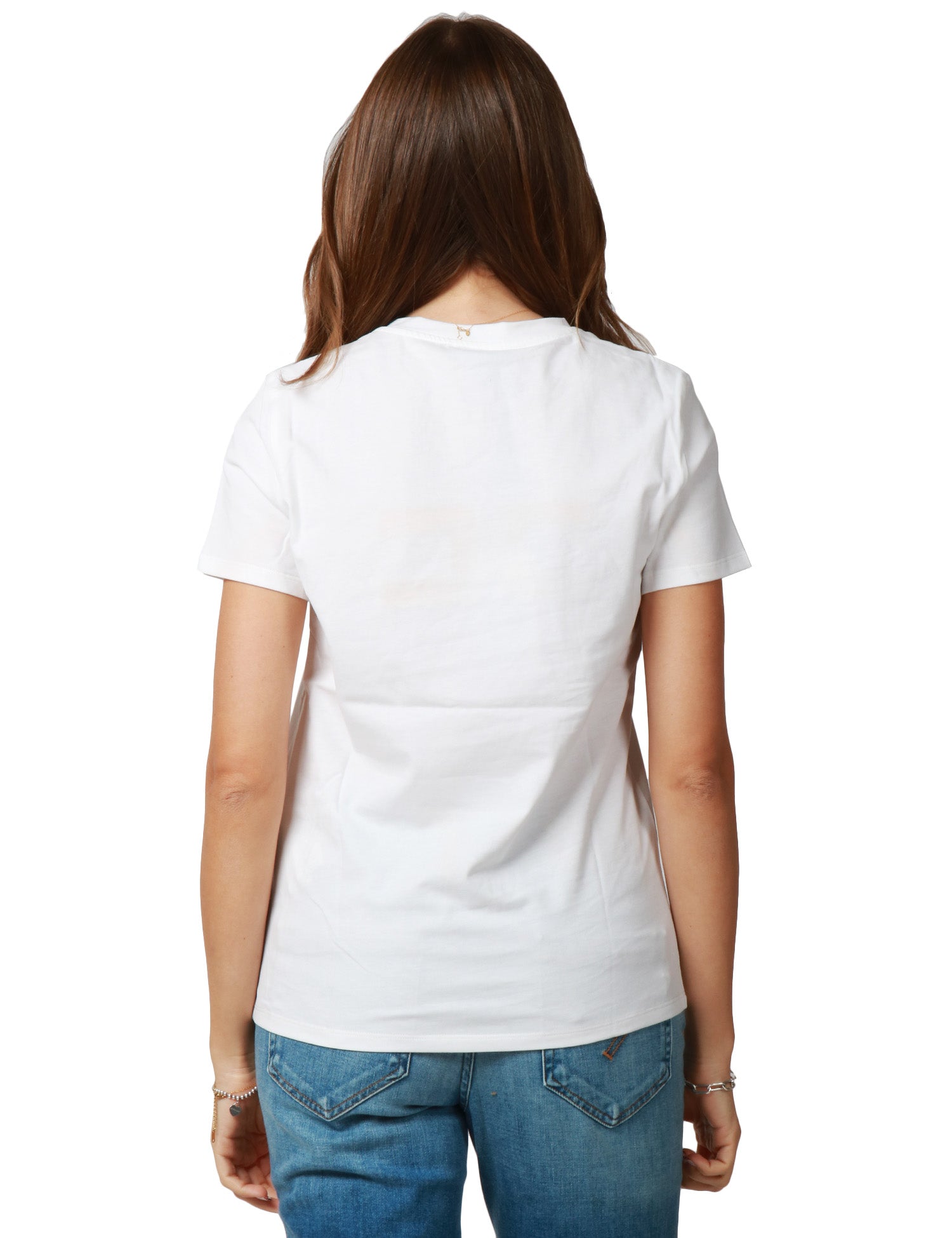 T-SHIRT DONNA ELISABETTA FRANCHI GESSO IN JERSEY DI COTONE CON DOPPIO LOGO RICAMATO IN RILIEVO DAVANTI