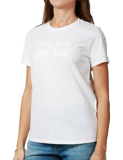 T-SHIRT DONNA ELISABETTA FRANCHI GESSO IN JERSEY DI COTONE CON DOPPIO LOGO RICAMATO IN RILIEVO DAVANTI