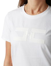 T-SHIRT DONNA ELISABETTA FRANCHI GESSO IN JERSEY DI COTONE CON DOPPIO LOGO RICAMATO IN RILIEVO DAVANTI