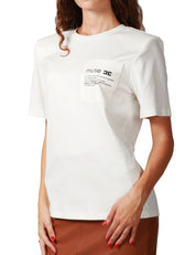 T-SHIRT DONNA ELISABETTA FRANCHI GESSO IN JERSEY DI COTONE PESANTE CON DETTAGLIO LETTERING SUL TASCHINO E DIETRO