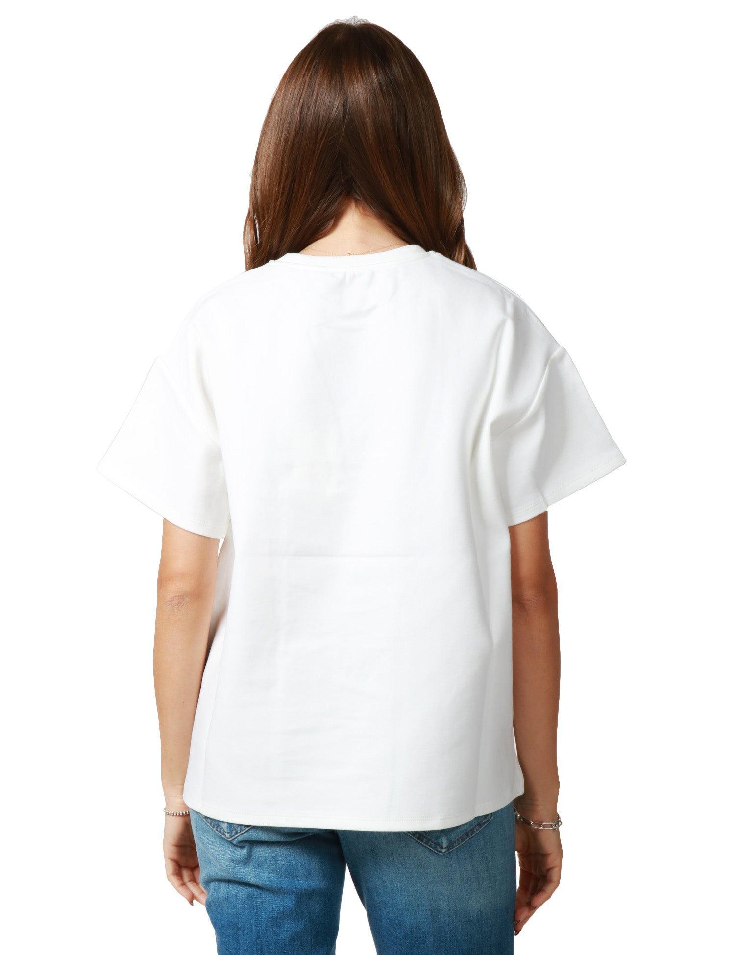 T-SHIRT DONNA ELISABETTA FRANCHI GESSO OVER IN JERSEY DI COTONE PESANTE CON LOGO CENTRALE