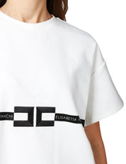 T-SHIRT DONNA ELISABETTA FRANCHI GESSO OVER IN JERSEY DI COTONE PESANTE CON LOGO CENTRALE