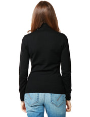 MAGLIA DONNA ELISABETTA FRANCHI NERA DOLCEVITA CON MICRO LOGO JACQUARD IN LANA