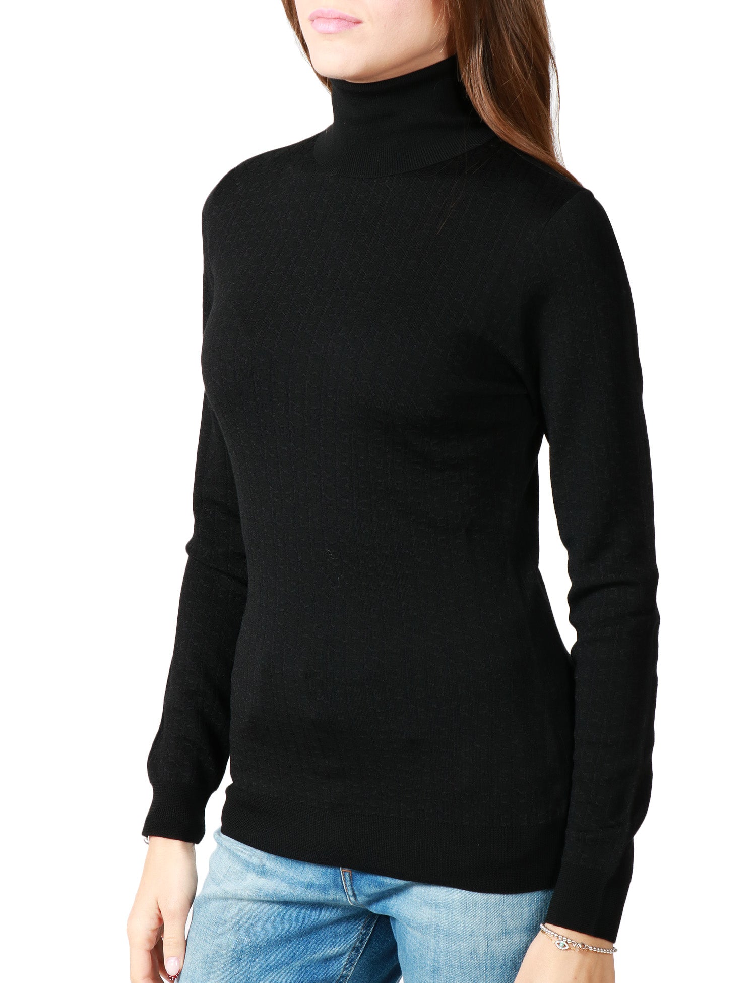 MAGLIA DONNA ELISABETTA FRANCHI NERA DOLCEVITA CON MICRO LOGO JACQUARD IN LANA