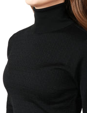 MAGLIA DONNA ELISABETTA FRANCHI NERA DOLCEVITA CON MICRO LOGO JACQUARD IN LANA