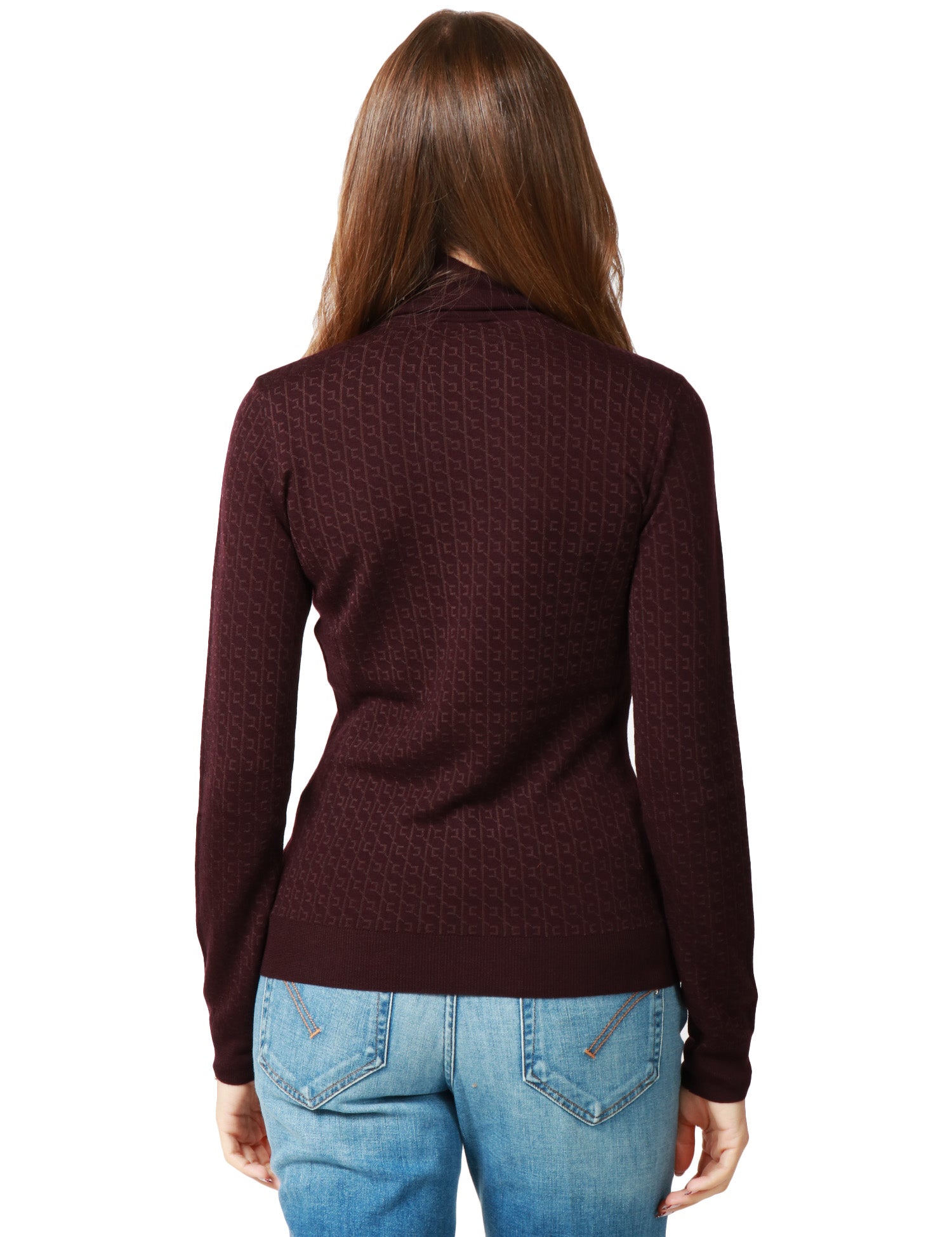 MAGLIA DONNA ELISABETTA FRANCHI MERLOT DOLCEVITA CON MICRO LOGO JACQUARD IN LANA