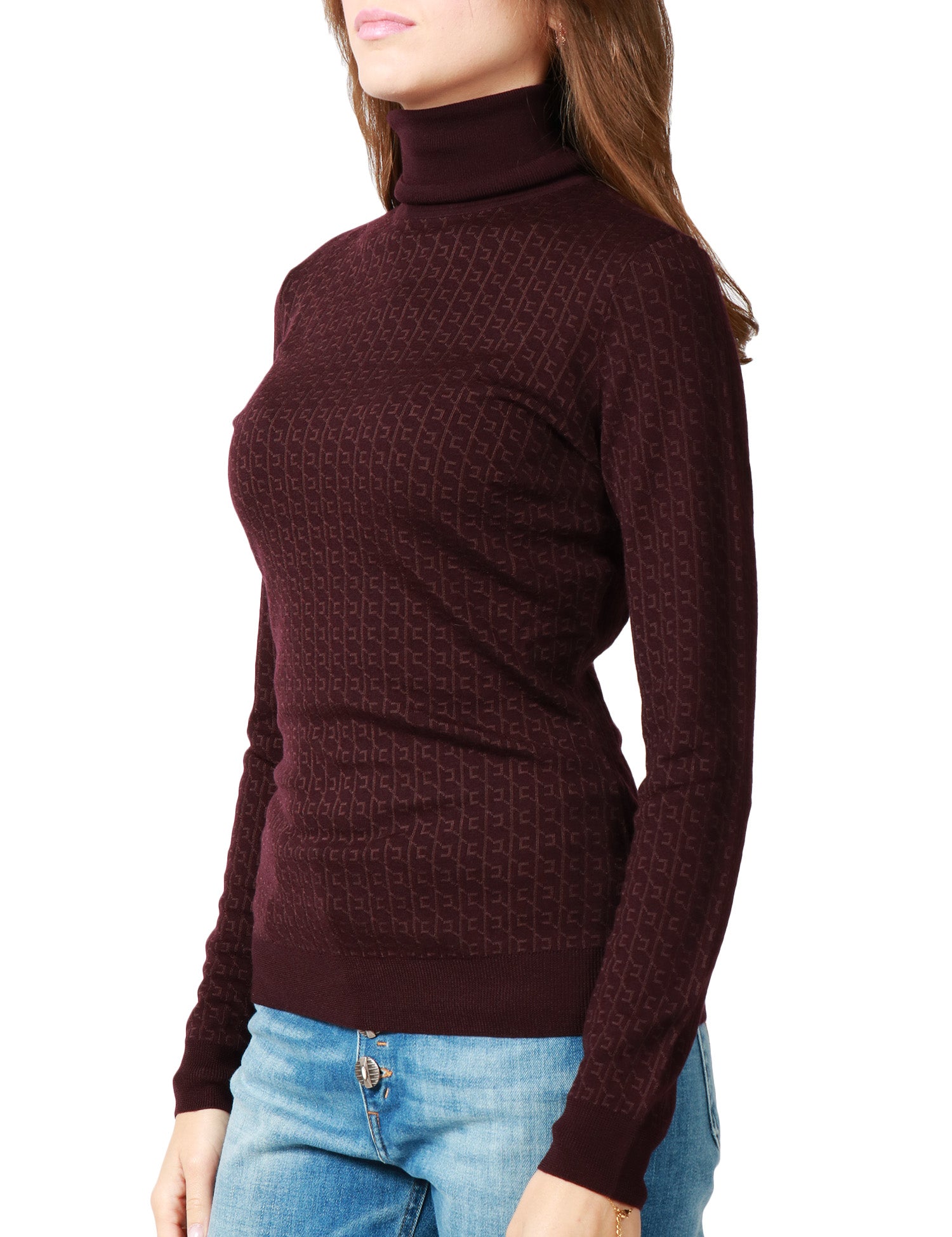 MAGLIA DONNA ELISABETTA FRANCHI MERLOT DOLCEVITA CON MICRO LOGO JACQUARD IN LANA