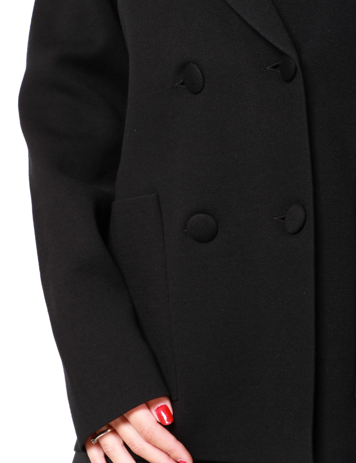 GIACCA DONNA ELISABETTA FRANCHI NERA DOPPIOPETTO IN MAGLIA LAVORATA A COSTE INGLESI CON RICAMO LOGO IN TONO