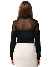 MAGLIA DOLCEVITA DONNA ELISABETTA FRANCHI NERA CROPPED CON TRAMA GARZATA SULLE SPALLE E DETTAGLIO LOGO