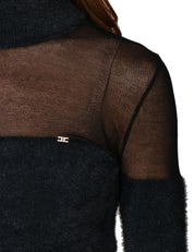 MAGLIA DOLCEVITA DONNA ELISABETTA FRANCHI NERA CROPPED CON TRAMA GARZATA SULLE SPALLE E DETTAGLIO LOGO