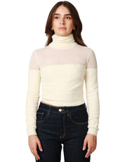 MAGLIA DOLCEVITA ELISABETTA FRANCHI LATTE CROPPED CON TRAMA GARZATA SULLE SPALLE E DETTAGLIO LOGO